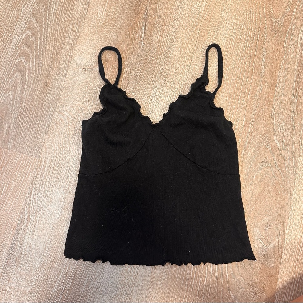 brandy melville black lettuce edge triangle tank top
